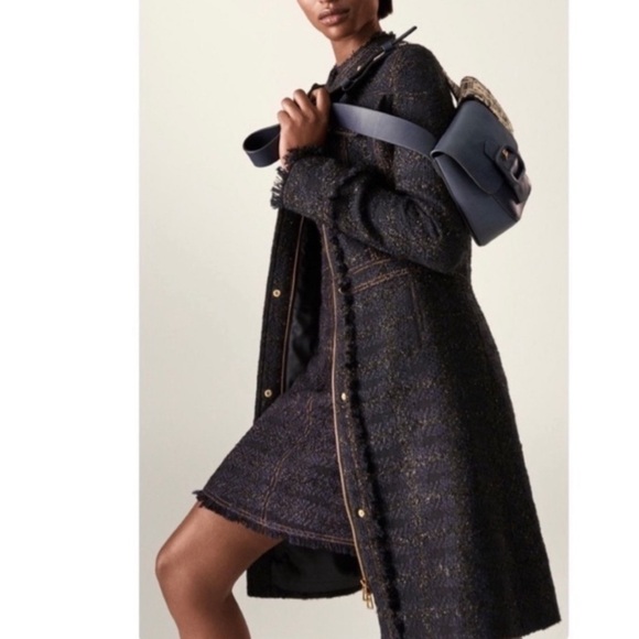 Tory Burch Black Metallic Check Aria Tweed Coat Jacket - Picture 1 of 15
